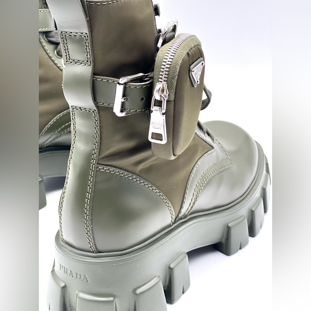 Prada Monolith Lug-Sole Leather Combat Boots - Picture 5 of 11